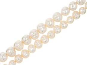 White Cultured Freshwater Pearl Semi Round Bead Strand Set of 2 appx 15-15.5"