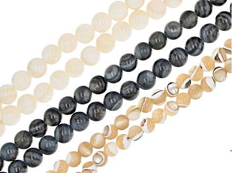 Shell and Mother of Pearl Round appx 5-6.5mm Bead Strand Set of 6 in 3 Colors appx 15-16"
