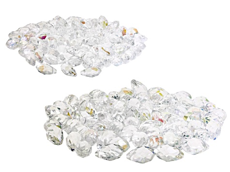 Rainbow Coated Crystal Glass Faceted Briolette Shape Top Drilled Beads 175 Pieces Total