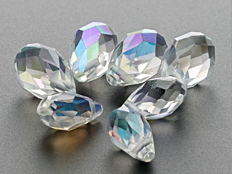 Rainbow Coated Crystal Glass Faceted Briolette Shape Top Drilled Beads 175 Pieces Total