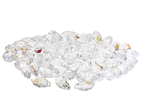 Rainbow Coated Crystal Glass Faceted Briolette Shape Top Drilled Beads 175 Pieces Total