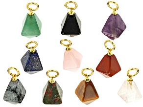 Focal Charm Faceted appx 18x9mm Drop Shape Set of 10 with Gold Tone Bail in 10 Gemstones