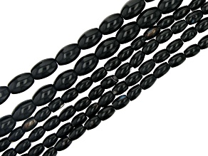 Black Onyx appx 6x4-8.5x6mm Rice Shape Bead Strand Set of 6 appx 15.5-16"