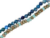 Blue Mardi Gras Stone & Impression Stone Round & Rondelle Bead Strand Set of 2 appx 15-16"