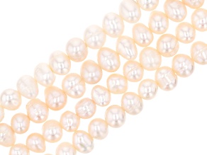 White Cultured Freshwater Pearl appx 6-7mm Roundish Bead Strand Set of 4 appx 13-14"