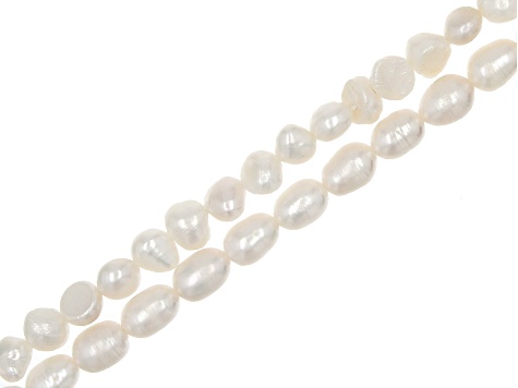 White Cultured Freshwater Pearl Fancy Nugget & Rice Shape Bead Strand Set of 2 appx 13-14"