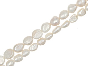 White Cultured Freshwater Pearl appx 6-9mm Fancy Nugget Shape Bead Strand Set of 2 appx 13-14"