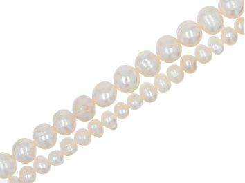 Picture of White Cultured Freshwater Pearl appx 5-9mm Potato Shape Bead Strand Set of 2 appx 13-14"