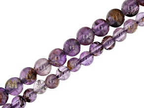 Cacoxenite in Amethyst appx 8-10mm Large Hole Round Bead Strand Set of 2 appx 8"