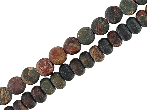 Matte Red Creek Jasper appx 8mm Rondelle and Round Large Hole Bead Strand Set of 2 appx 8"