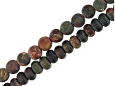 Matte Red Creek Jasper appx 8mm Rondelle and Round Large Hole Bead Strand Set of 2 appx 8"