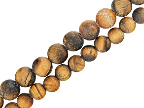 Matte Tigers Eye appx 8-10mm Round Large Hole Bead Strand Set of 2 appx 8"