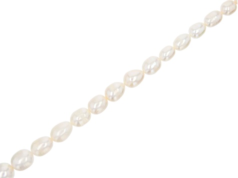White Cultured Freshwater Pearl Graduated appx 4-10mm Rice Shape Bead Strand appx 14-15"