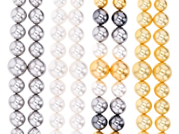 Picture of White, Golden, Gray & Multi-Color Mother of Pearl Graduated appx 6-12mm Round Bead Strand Set of 8