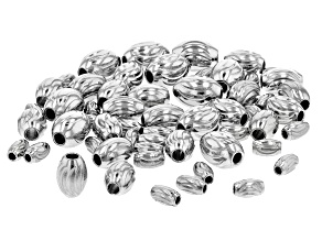 Stainless Steel Diamond Cut Oval Shape Large Hole Spacer Beads in 3 Sizes 60 Pieces Total
