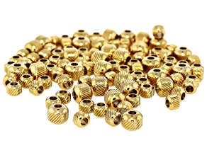 18k Gold Over Stainless Steel Diamond Cut Round Large Hole Spacer Beads in 2 Sizes 100 Pieces Total
