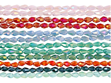 Picture of Metallic Crystal Glass Faceted appx 6x4mm Oval Drop Bead Strand Set of 12 in 8 Colors appx 14-15"