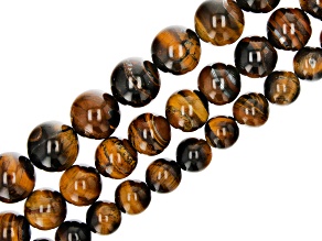 Tigers Eye appx 10-14mm Round Bead Strand Set of 3 appx 15-15.5"