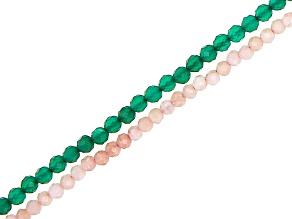 Green Chalcedony & Peruvian Pink Opal Faceted appx 2-2.5mm Round Bead Strand Set of 2 appx 12-13"