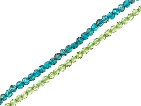 Neon Apatite & Peridot Faceted appx 2-2.5mm Round Bead Strand Set of 2 appx 12-16"