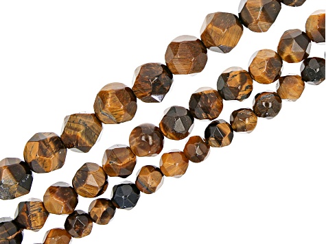 Tigers Eye Faceted appx 6-10mm Off-Round Bead Strand Set of 3 appx 14-15"