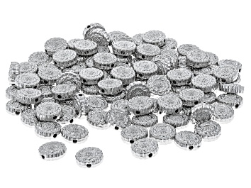 Picture of Silver Tone Round Flower Design appx 10x4mm Spacer Beads 100 Pieces Total