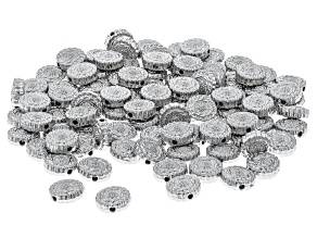 Silver Tone Round Flower Design appx 10x4mm Spacer Beads 100 Pieces Total