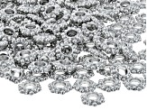 Silver Tone Round appx 11x3.5mm Beaded Pattern Large Hole Spacer Beads 200 Pieces Total
