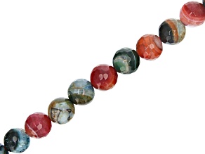 Multi-Color Quench Crackled Agate Faceted appx 13.5-14mm Round Bead Strand appx 14-15"