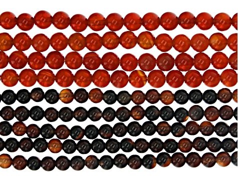 Carnelian and Sard appx 4-5.5mm Round Bead Strand Set of 9 appx 14-15"