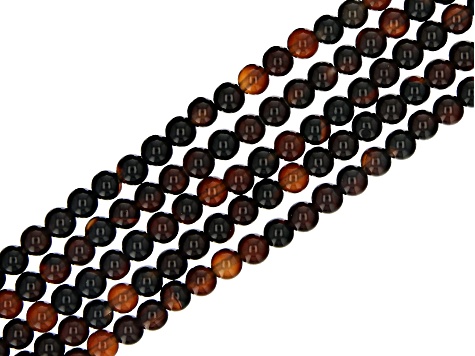 Carnelian and Sard appx 4-5.5mm Round Bead Strand Set of 9 appx 14-15"