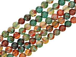 Green and Red Peacock Agate appx 8-8.5mm Round Bead Strand Set of 5 appx 14-15"