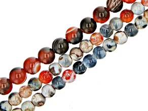 Multi-Color Ocean Agate and Red Banded Agate appx 4-5.5mm Round Bead Strand Set of 3 appx 14-15"