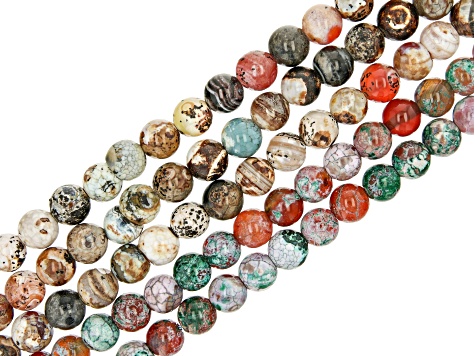Ocean Agate and Indian Agate appx 8-8.5mm Round Bead Strand Set of 5 appx 14-15"