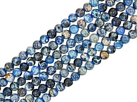 Quenched Crackled Blue Agate appx 6-6.5mm Round Bead Strand Set of 6 ...