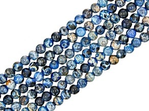 Quenched Crackled Blue Agate appx 6-6.5mm Round Bead Strand Set of 6 appx 14-15"