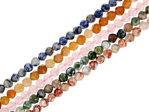Multi-Stone Cut appx 5.5-6.5mm Faceted Round Bead Strand Set of 5 appx 14-15"