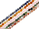 Multi-Stone Cut appx 5.5-6.5mm Faceted Round Bead Strand Set of 5 appx 14-15"