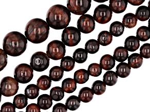 Red Tigers Eye appx 6-10mm Round Bead Strand Set of 5 appx 14-15"