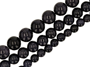 Blue Goldstone Appx 6mm, 8mm, 10mm Round Bead Strand Set of 3 Appx 15-16"