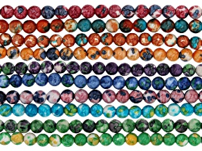 Ceramic appx 6-7mm Round Bead Strand Set of 10 in 10 Colors appx 15-16"