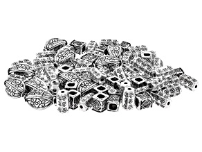 Designer Spacer Beads in 3 Designs in Antiqued Silver Tone Appx 70 Pieces Total