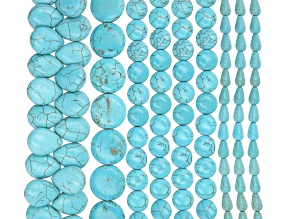 Blue Ceramic Teardrop & Round Shape Bead Strand Set of 9 appx 15-16"
