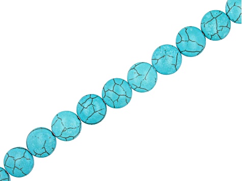 Blue Ceramic Flat Round & Square Shape Bead Strand Set of 4 appx 15-16"