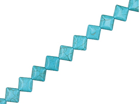 Blue Ceramic Flat Round & Square Shape Bead Strand Set of 4 appx 15-16"