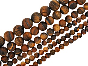 Matte Tigers Eye appx 6-12.5mm Round Bead Strand Set of 6 appx 14-15"
