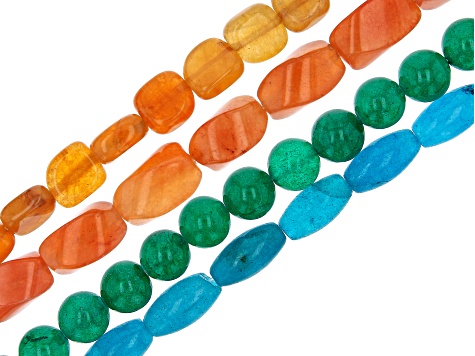 Quartzite Bead Strand Set of 4 in 4 Colors and Shapes appx 14-15"