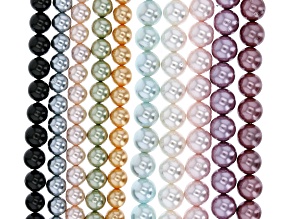 Shell Pearls appx 8mm Round Bead Strand Set of 10 in 10 Colors appx 14-15"
