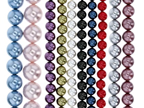 Shell Pearls appx 6-12mm Round Bead Strand Set of 10 in 10 Colors appx 14-15"