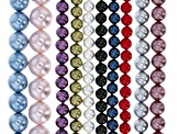Shell Pearls appx 6-12mm Round Bead Strand Set of 10 in 10 Colors appx 14-15"